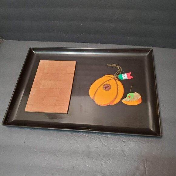 Vintage Mid-Century Couroc Cheese Board / Tray, Black & Wood, Italian Provolone - Picture 9 of 10